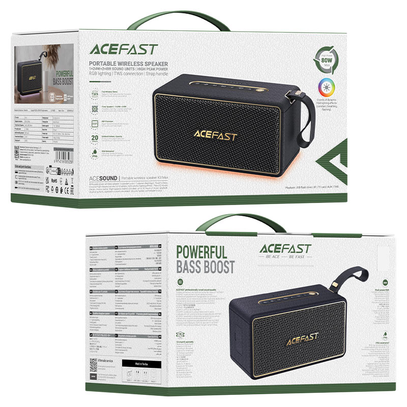 ACEFAST K3 Max Portable Wireless Speaker – 80W Peak, 360° Sound, DSP, IPX6, 20H