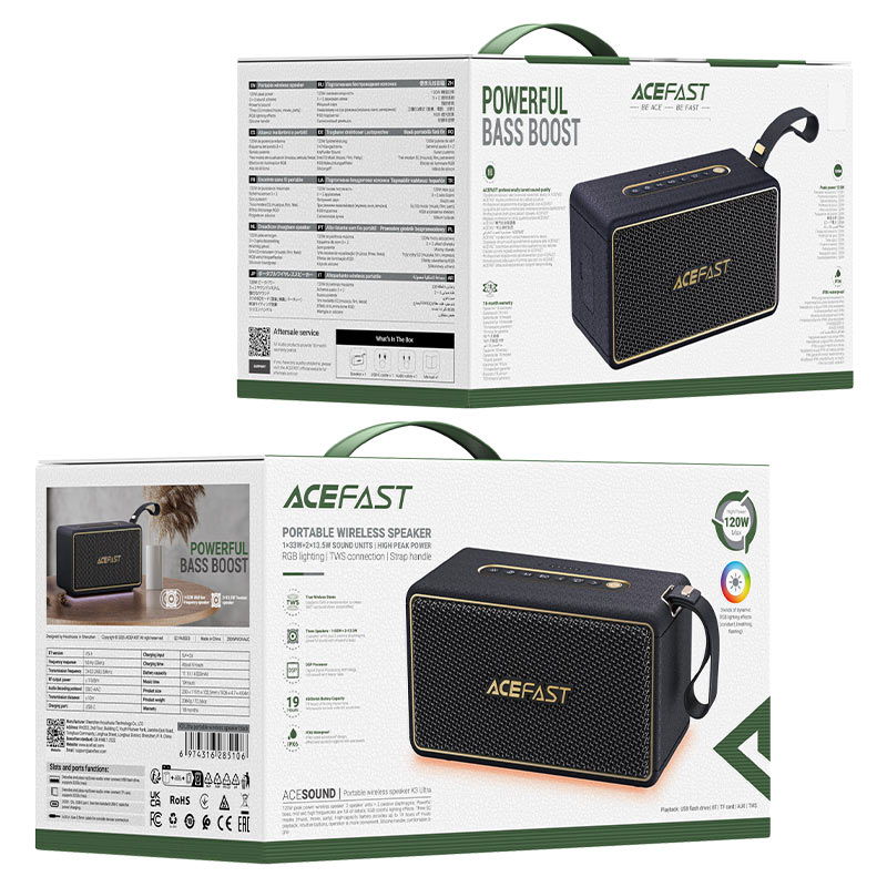 ACEFAST K3 Ultra Portable Wireless Speaker – 120W Peak, 360° Sound, DSP, IPX6, 19H