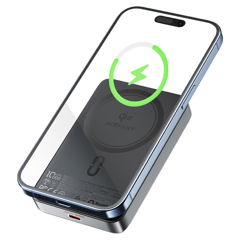ACEFAST M11 Magnetic Wireless Power Bank 10000mAh – PD 30W | Qi2 Certified | Foldable Stand | USB-C | LED Indicator