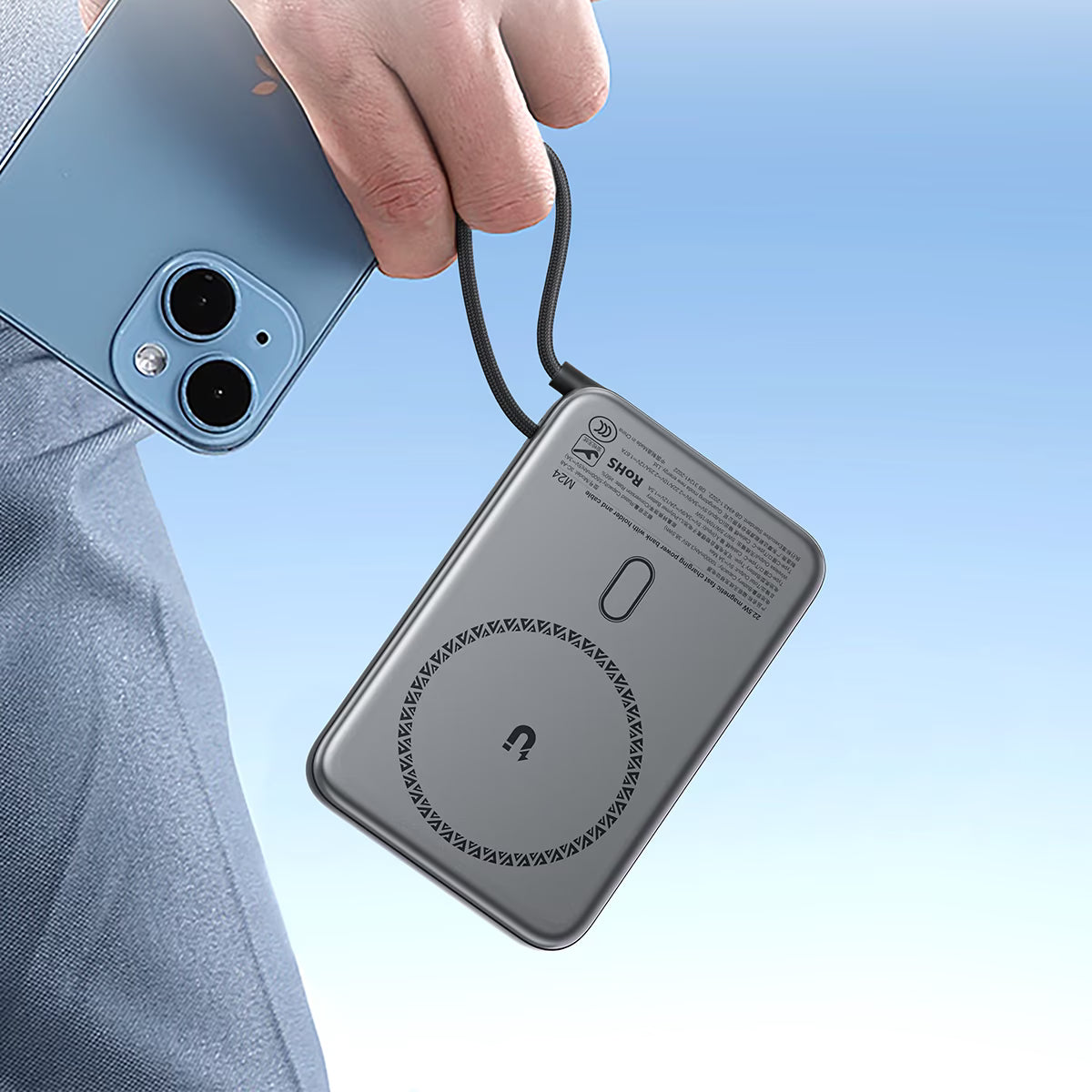 ACEFAST M24 Magnetic Wireless Power Bank 10000mAh – 22.5W Fast Charge | Foldable Stand | Built-In USB-C Cable | LED Indicator