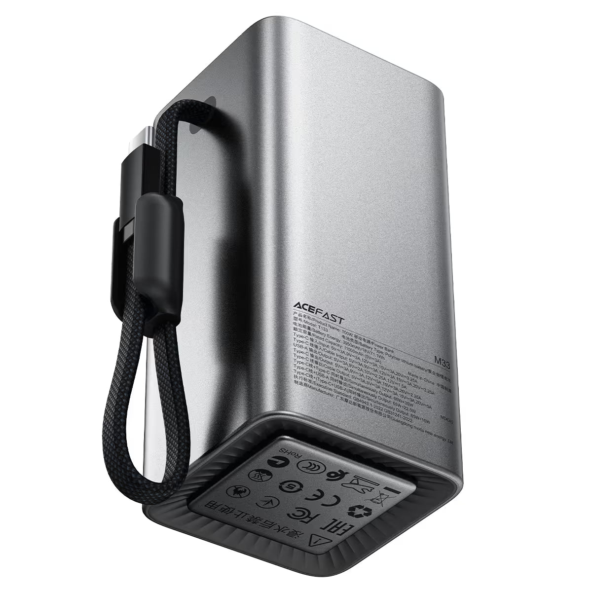 ACEFAST M33 Power Bank 20000mAh 100W – Built-in Cable, TFT Display, AVS Fast Charging