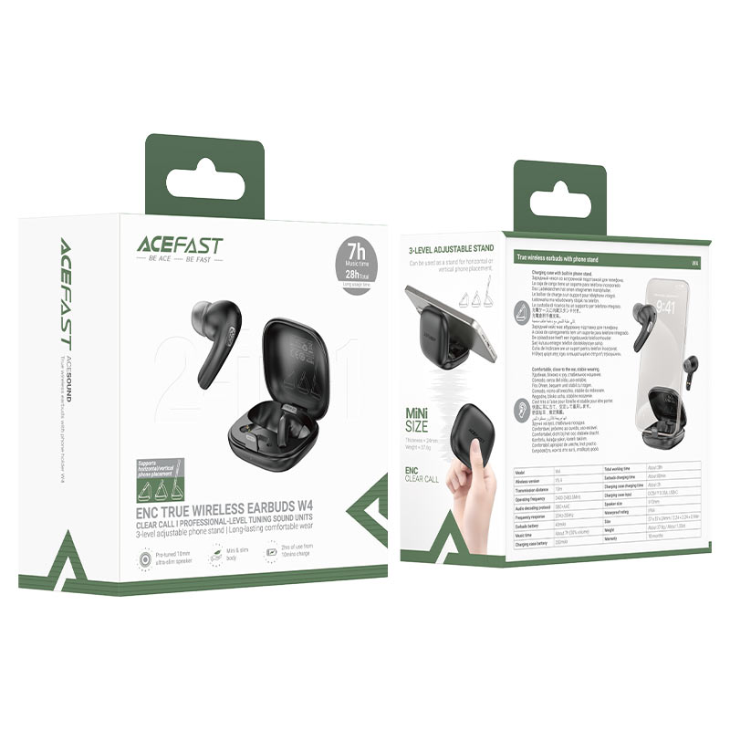 ACEFAST W4 TWS Earbuds with Built-in Phone Stand – Bluetooth 5.4 | ENC | 28H Battery | IPX4 | Fast Charging
