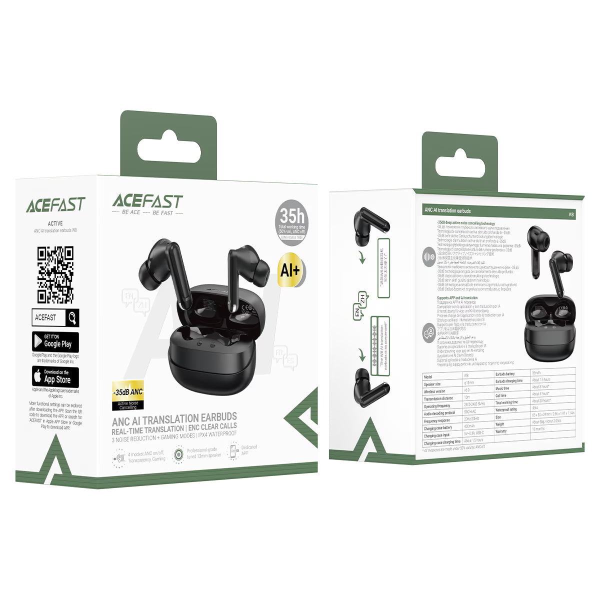 ACEFAST W8 TWS Earbuds – ANC -35dB, AI Translation, 35H Battery, BT 6.0
