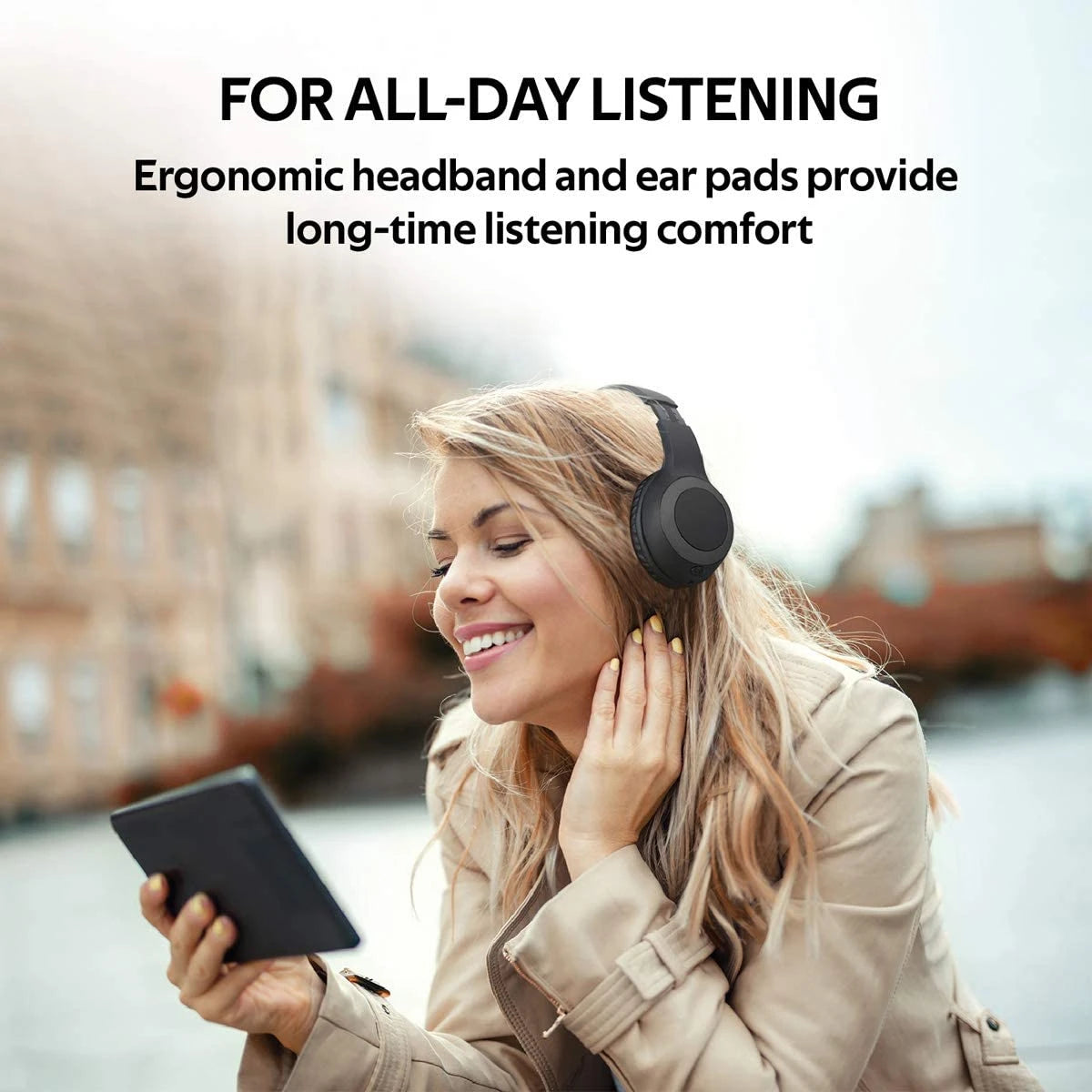 Promate LaBoca Headphone, Over-Ear Deep Bass Wireless Headphone with Long Paytime, Hi-Fi Sound - BLACK