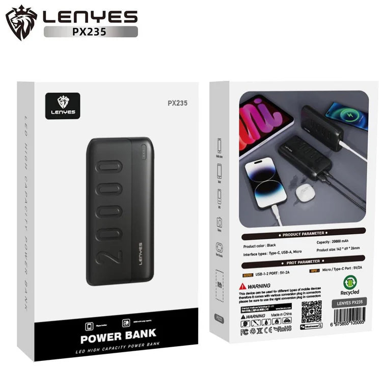 Lenyes PX235 20000mAh Power Bank – Fast & Reliable Charging