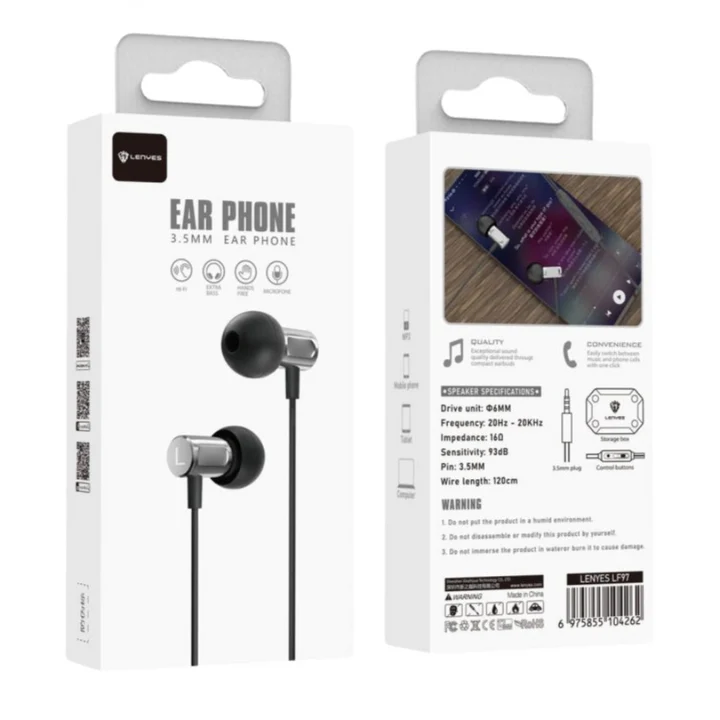Lenyes LF97 Wired Earphones – Clear Stereo Sound & Mic