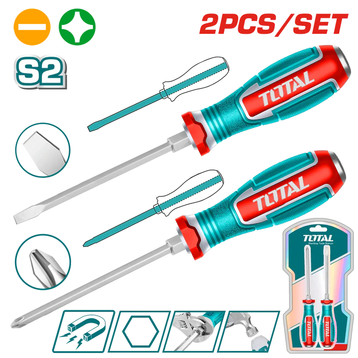 TOTAL Double Head Impact Screwdriver – Flat + Square | TGTST0206