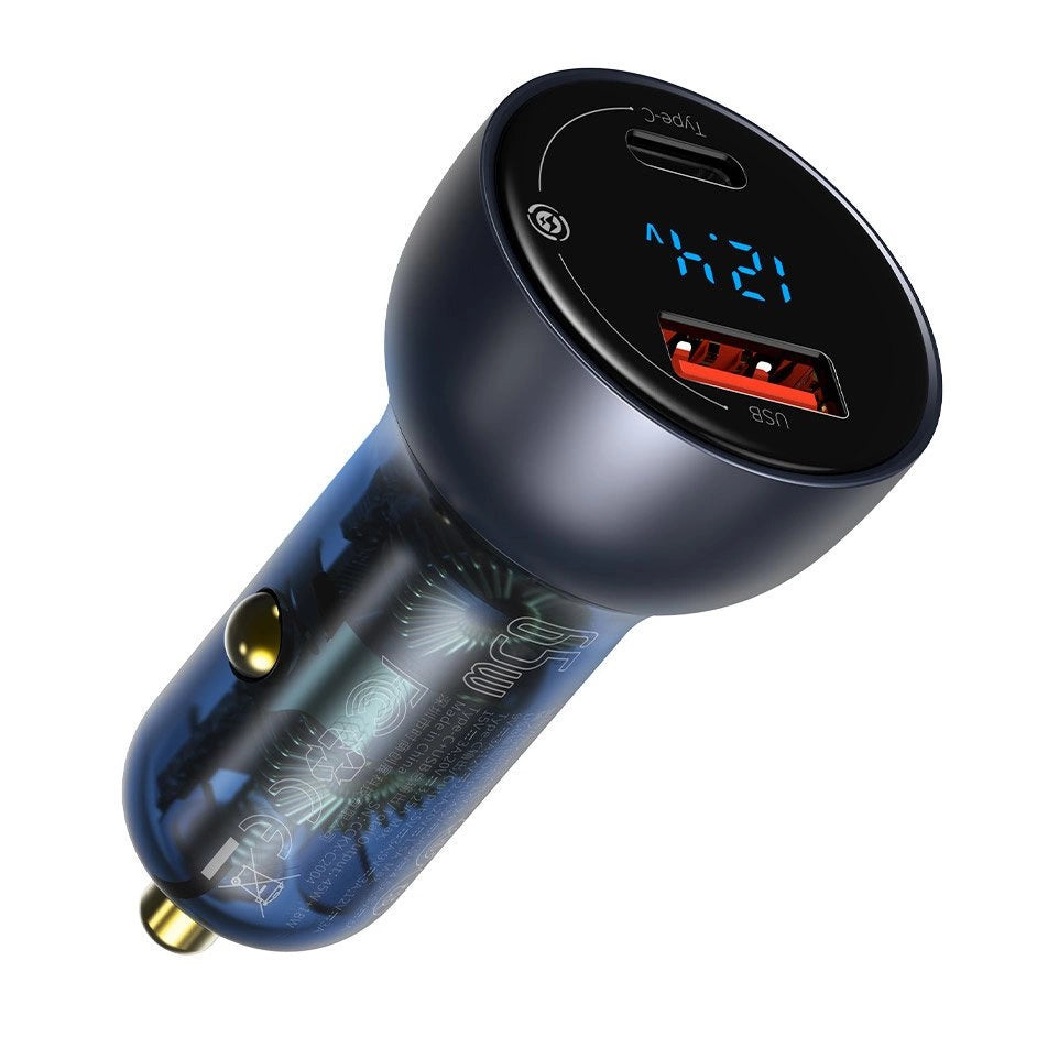 Baseus 65W Car Charger USB/Type C with LCD Screen and Type C Cable