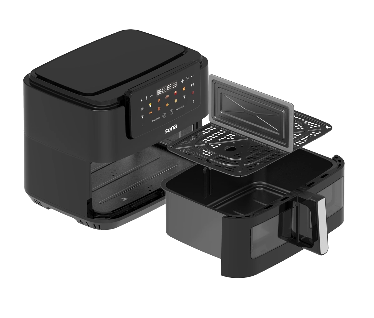 Sona 10L Air Fryer 2600W Black with Transparent Divider