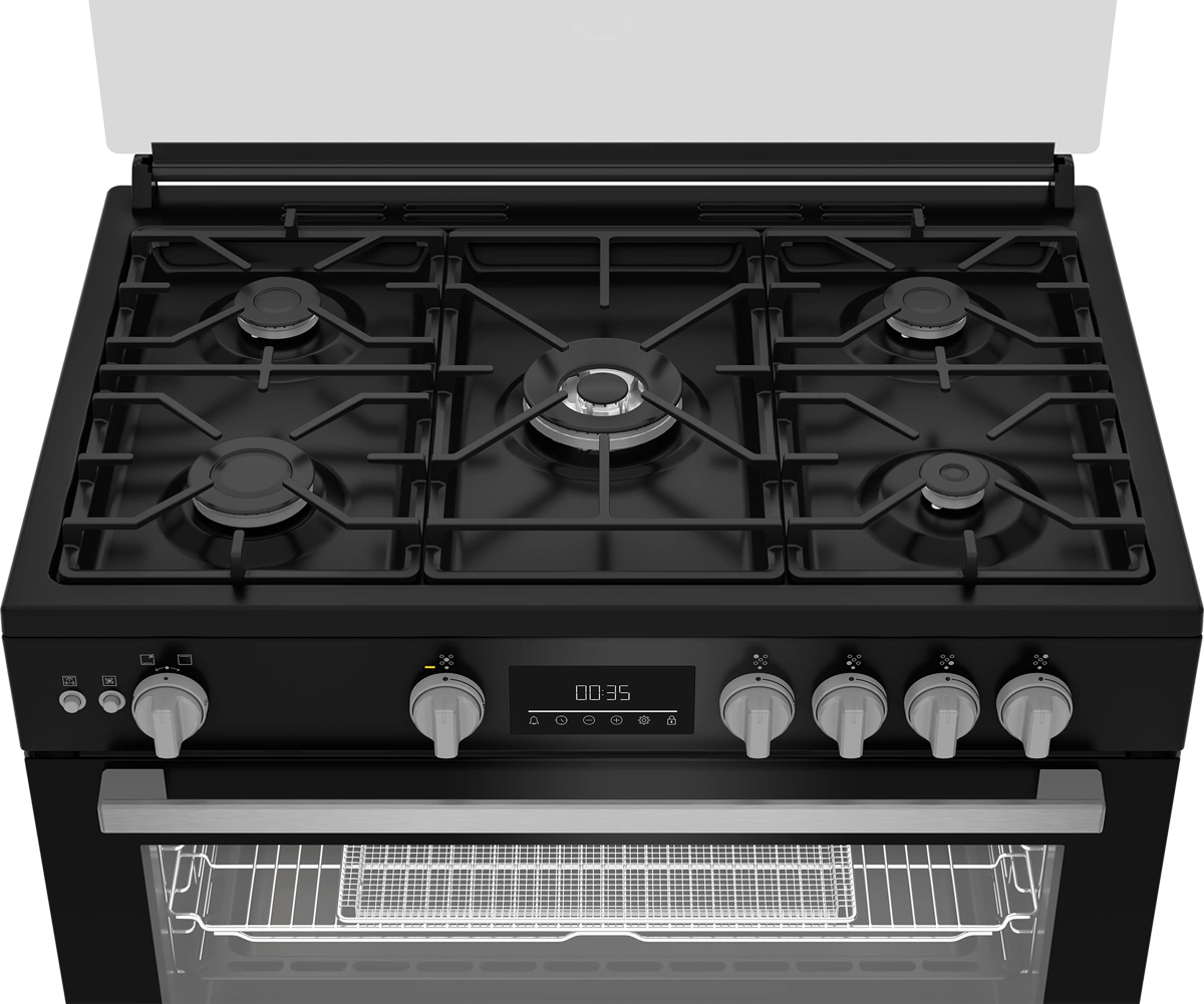 Beko Gas Cooker 90 cm 5 Burners Black with Fan and Cast Iron Pan – BGGR11225GBX