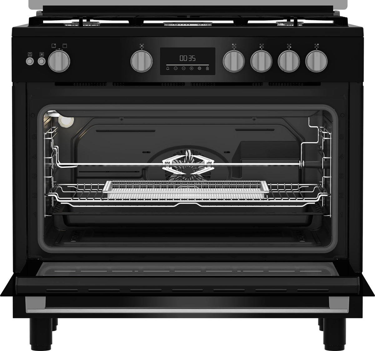 Beko Gas Cooker 90 cm 5 Burners Black with Fan and Cast Iron Pan – BGGR11225GBX