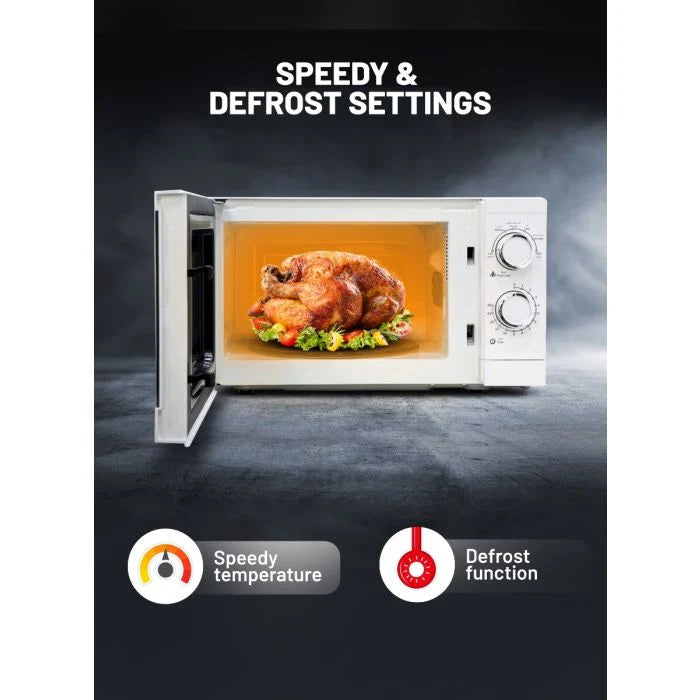 Geepas 20L Microwave Oven 1200W - 6 Power Levels, Defrost Function - White