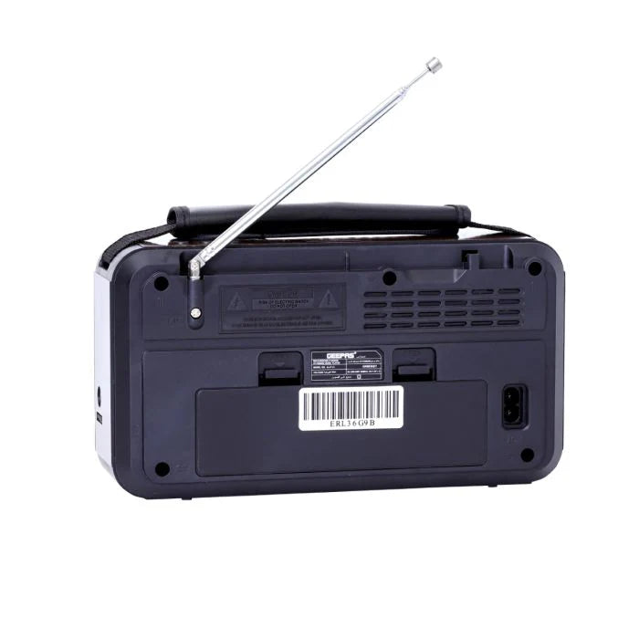 Geepas GR6836 Rechargeable 8-Band Radio with Bluetooth, USB & SD Card | FM/AM/SW | Portable Music Player