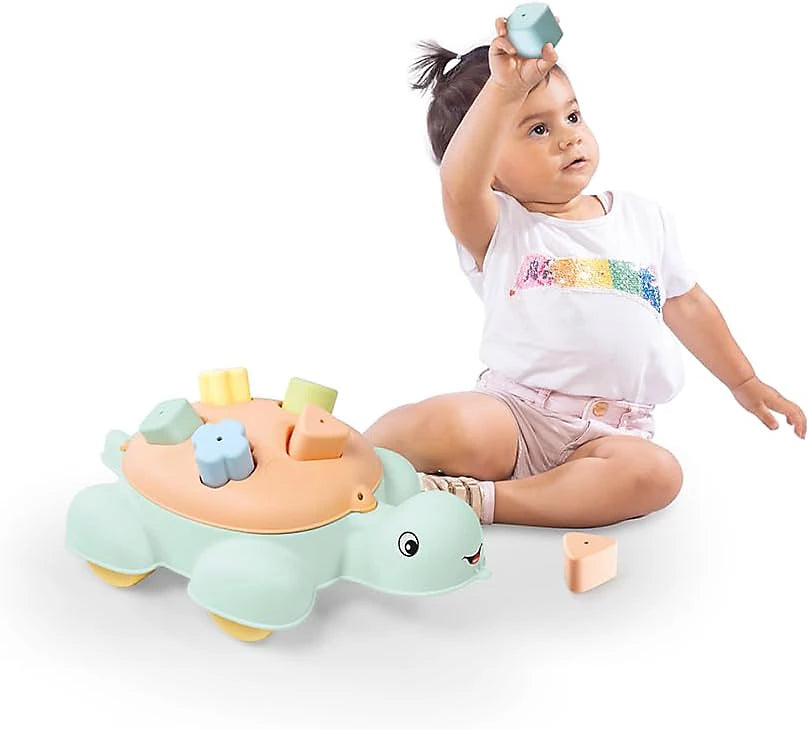Dolu Turtle Shape Sorter – Pull-Along Learning Toy with 5 Geometric Pieces (New)