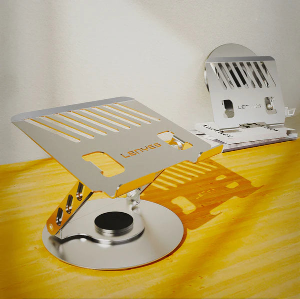 Lenyes CR190 Laptop Stand – 360° Rotating & Foldable (Silver)