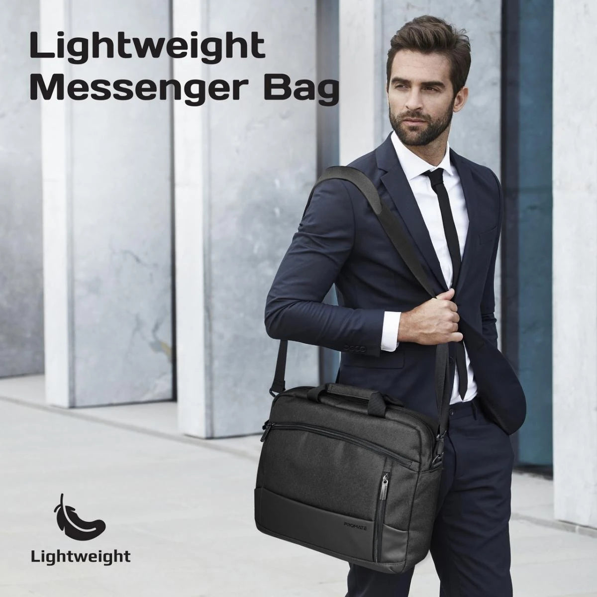Promate Satchel-MB 15.6-Inch Laptop Bag, Messenger Bag with Large Compartments - Black