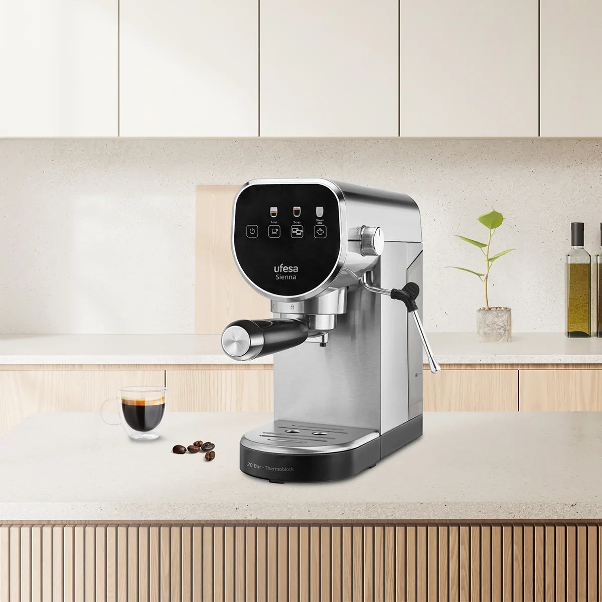 UFESA Sienna Thermoblock Espresso Machine - 20 Bar Coffee Maker with Steam Wand