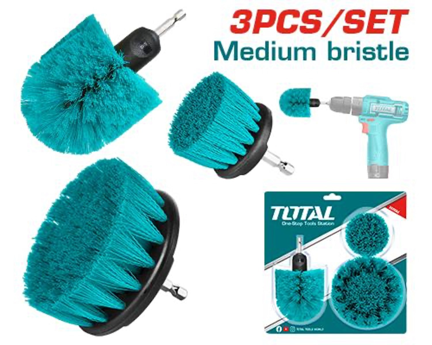 TOTAL TACM3001 3 Pcs Medium Bristle Brush Set