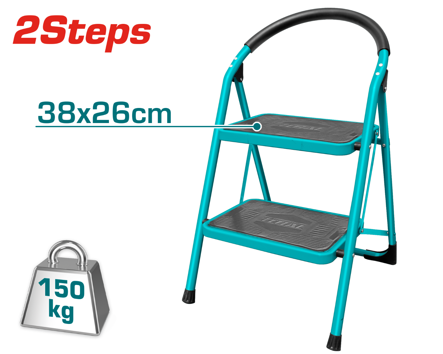 TOTAL Steel Ladder 2 Steps (THLAD09021) – 150 kg Load Capacity