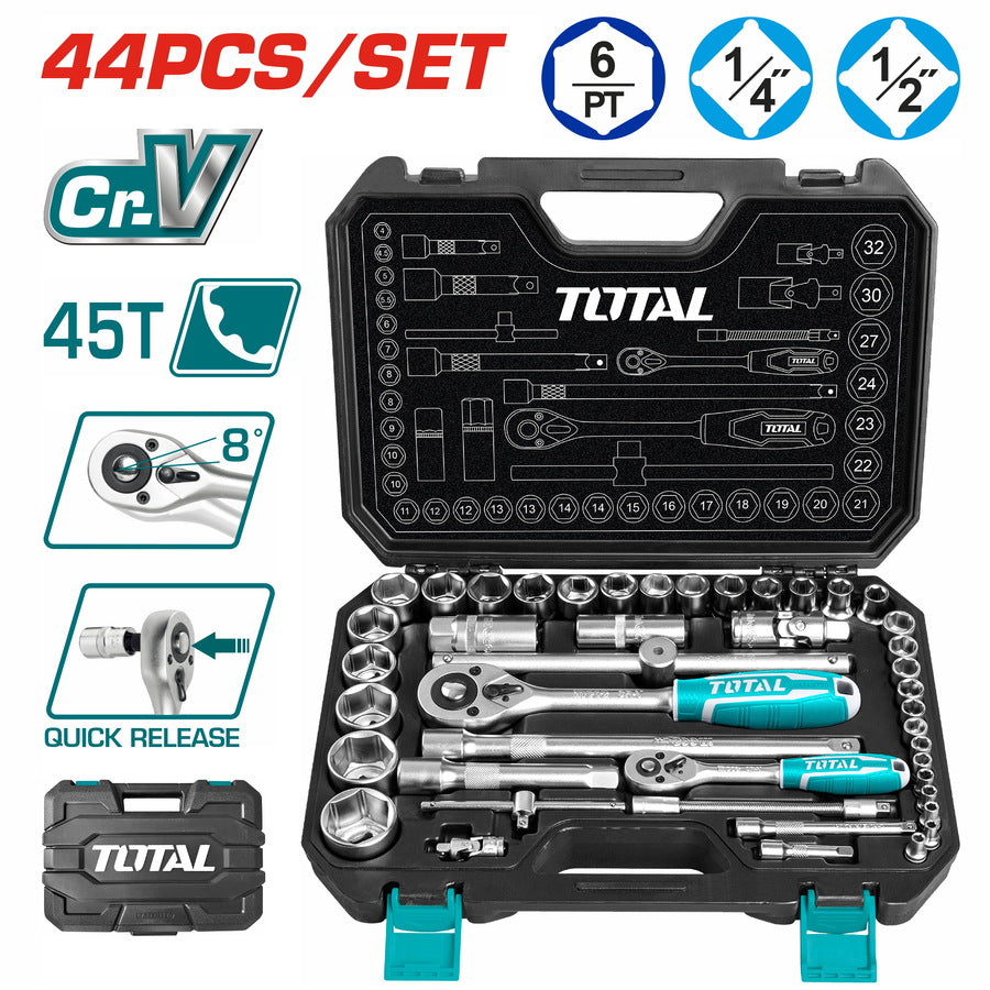 1/4˝ – 1/2˝ Drive Socket Set | 44-Piece by Total (THT421441)