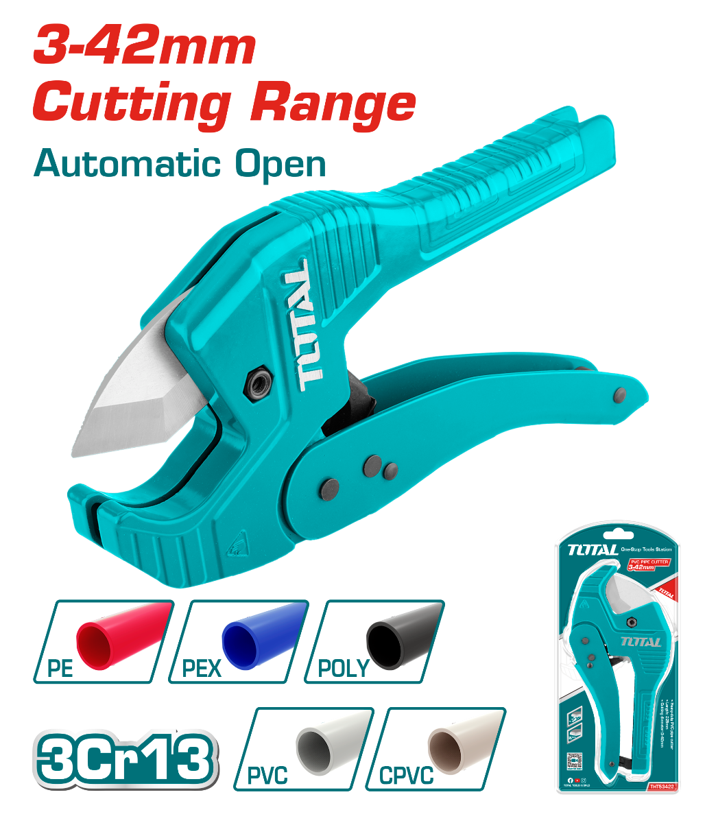 TOTAL PVC Pipe Cutter 3–42mm | Durable Aluminum Body