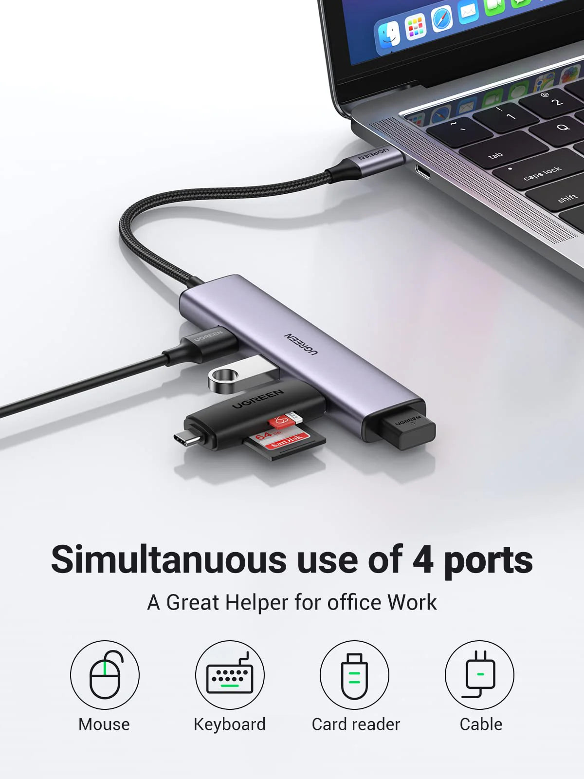 UGREEN 4 in 1 USB-C to 4 USB 3.0 Ports Hub Adapter