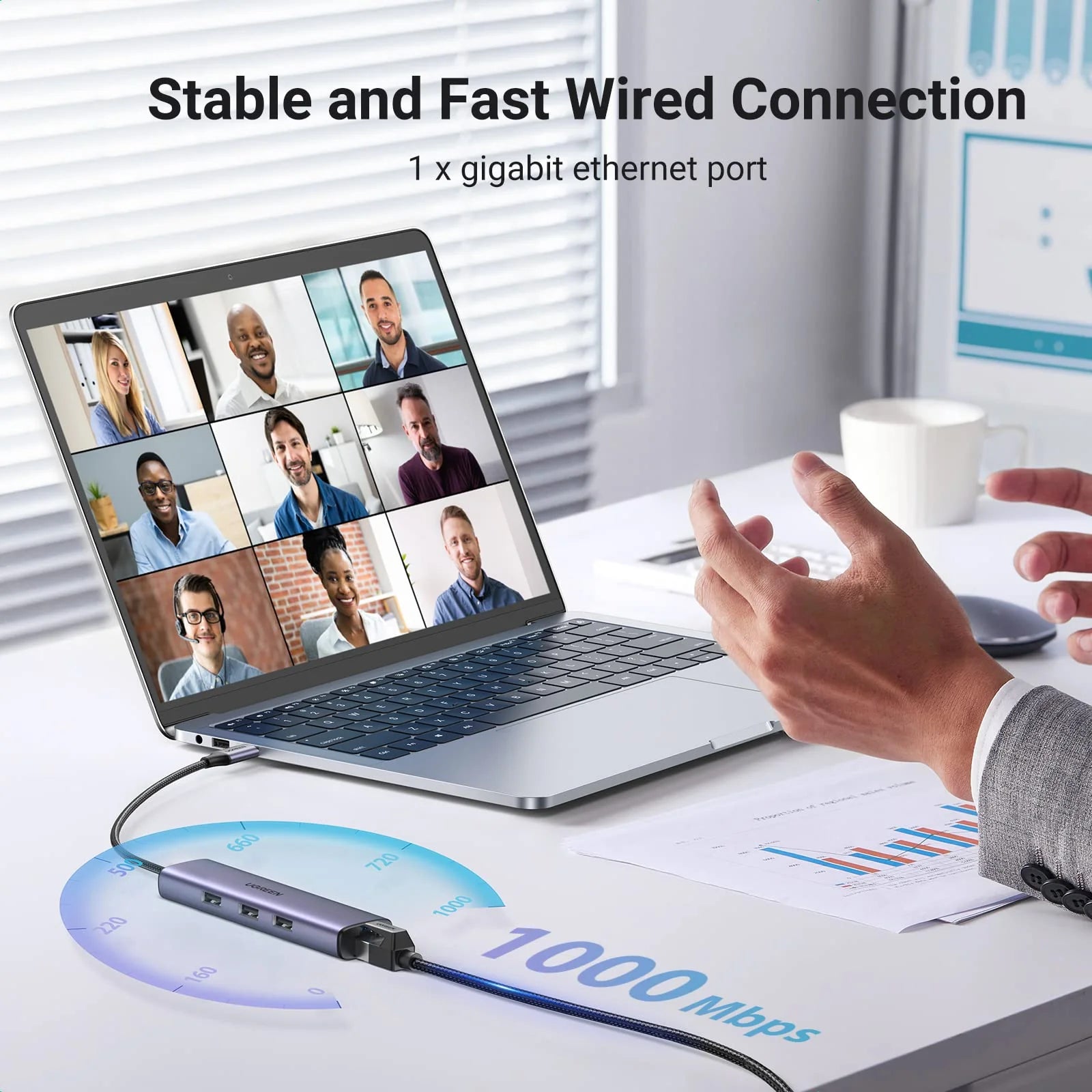 UGREEN USB C to Ethernet Adapter with 3 USB 3.0 Ports