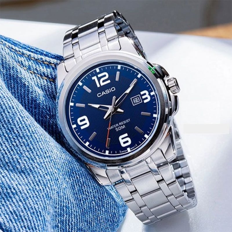 Casio MTP-1314D-2A Men Classic Blue Dial Analog Quartz Stainless Steel Watch