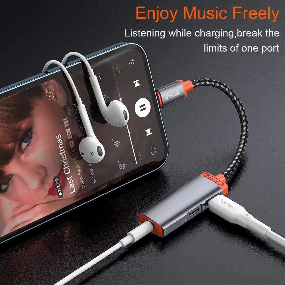 Mcdodo Lightning to 3.5mm Audio & OTG Charging Adapter - Black